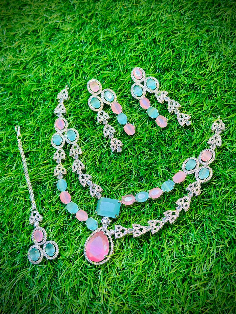One Carat, 2 Layer Square Stone Necklace With Color Options