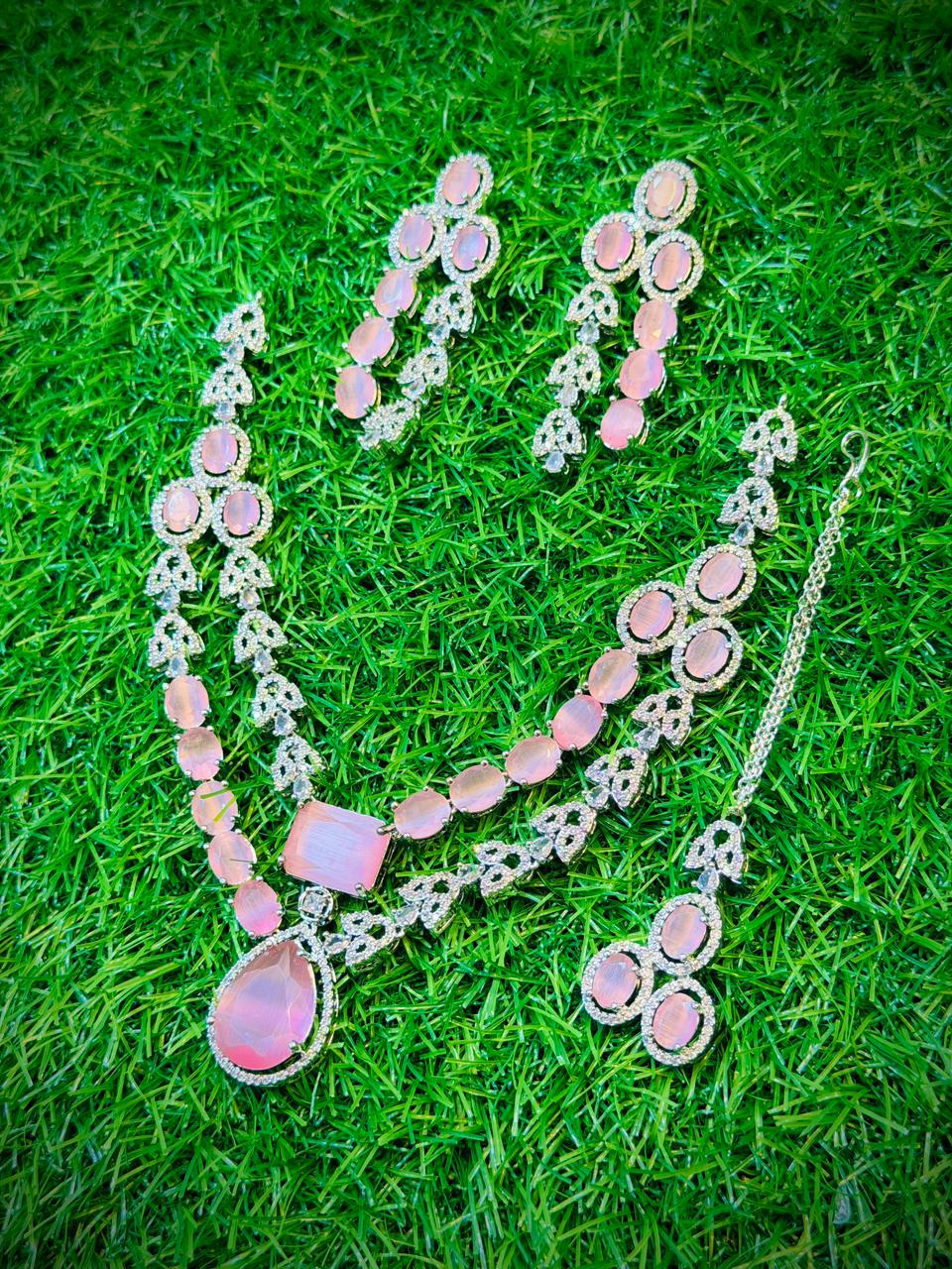 One Carat, 2 Layer Square Stone Necklace With Color Options
