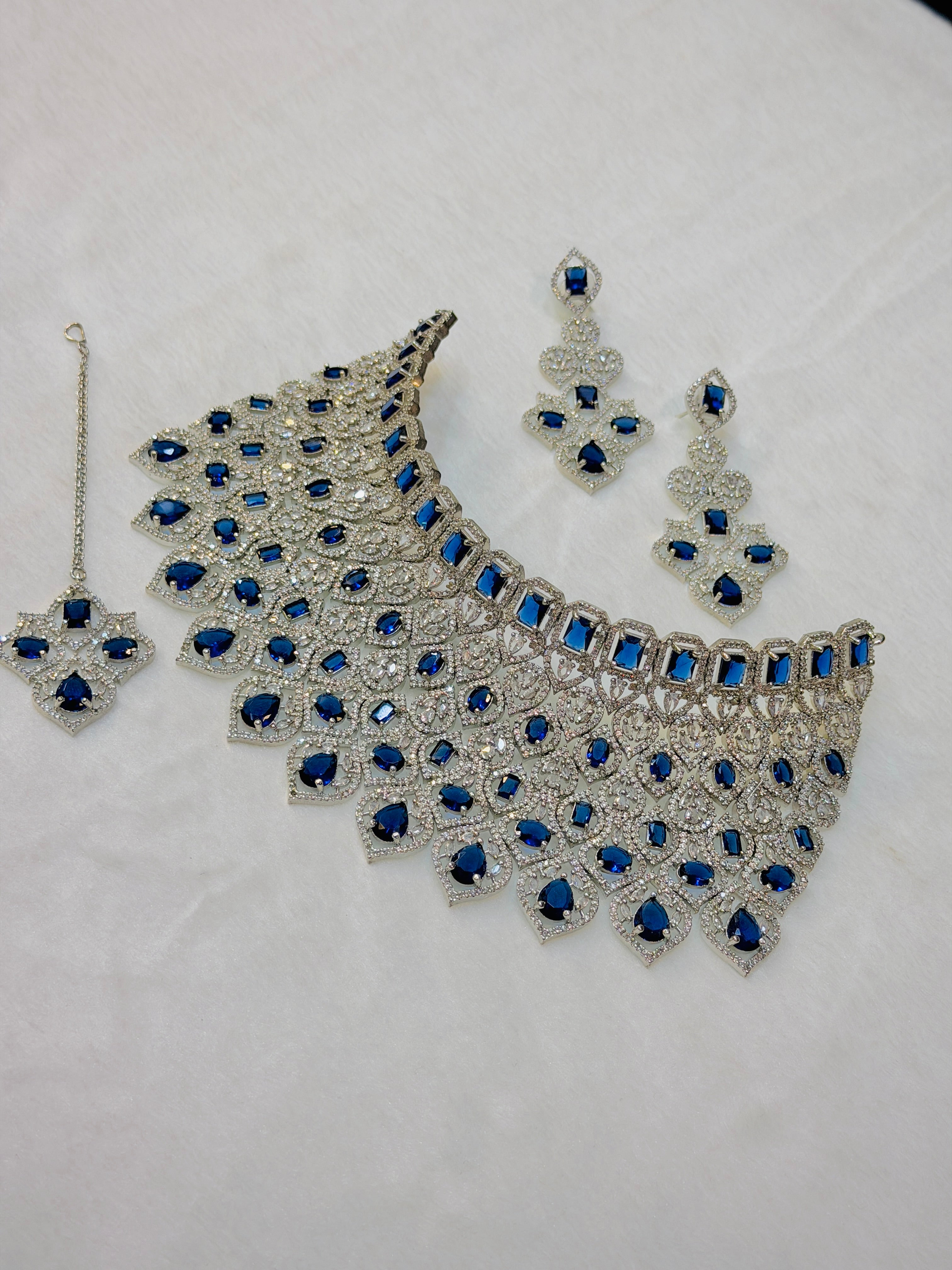 Navy Blue Colour One Carat Collar Set