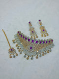Shocking Pink & Golden Colour One Carat Collar Set