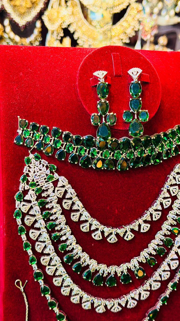 Green Colour 1Ct Bridal Set