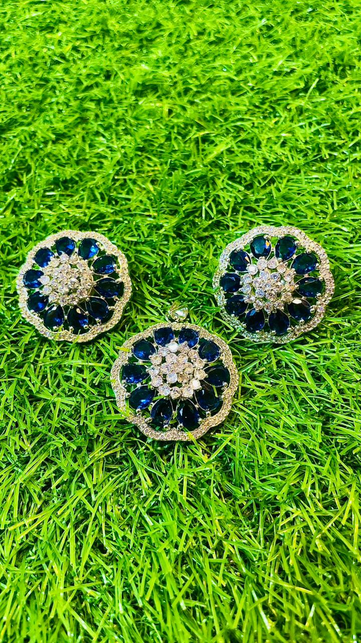Navy blue Colour 1Ct Locket & Ear Studs