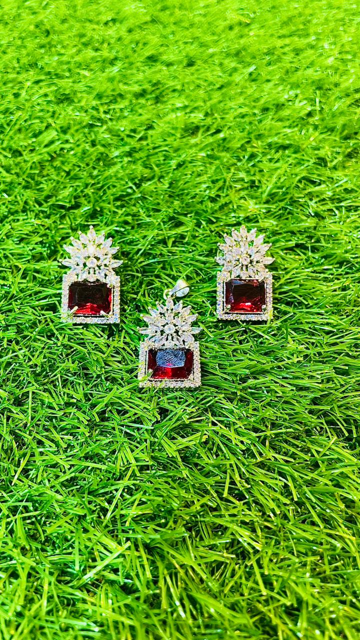 Red 1Ct Locket & Ear Studs
