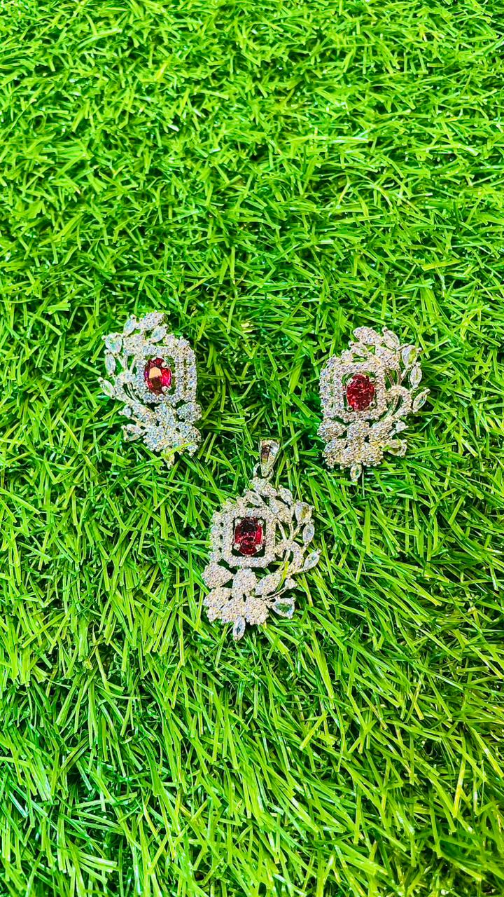 Red 1Ct Locket & Ear Studs