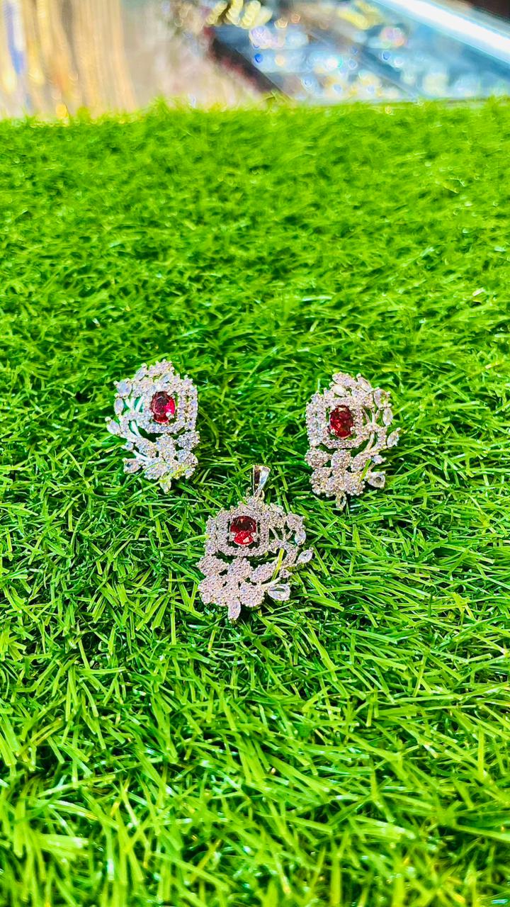 Red 1Ct Locket & Ear Studs