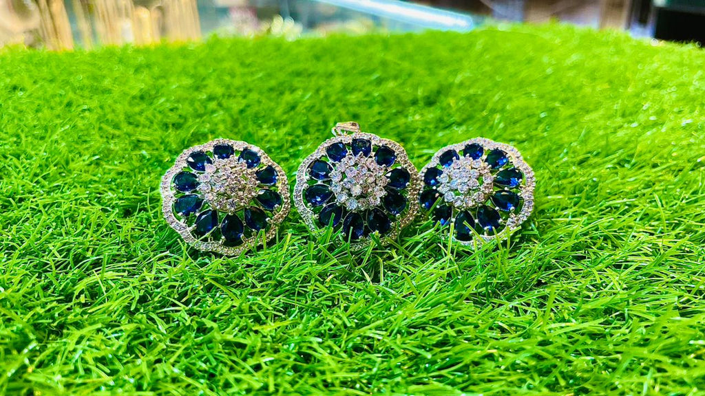 Navy blue Colour 1Ct Locket & Ear Studs