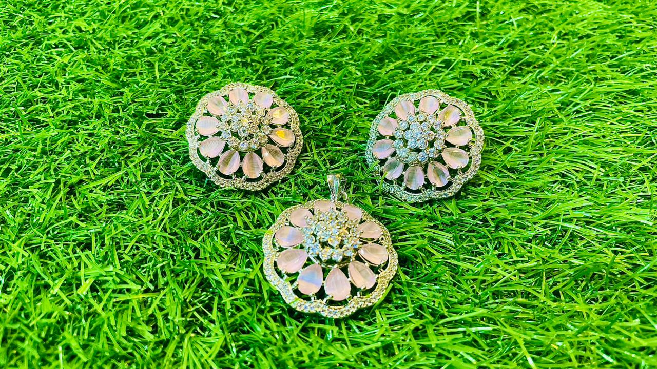 Pink 1Ct Locket & Ear Studs