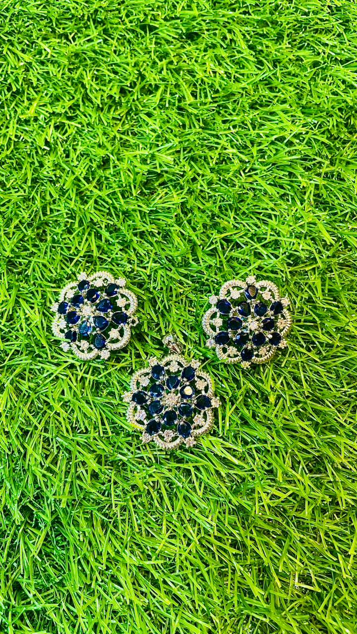 Blue 1Ct Locket & Ear Studs