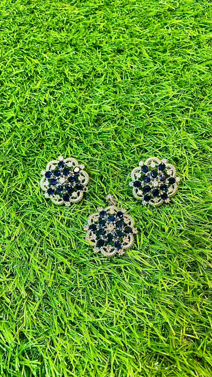Blue 1Ct Locket & Ear Studs