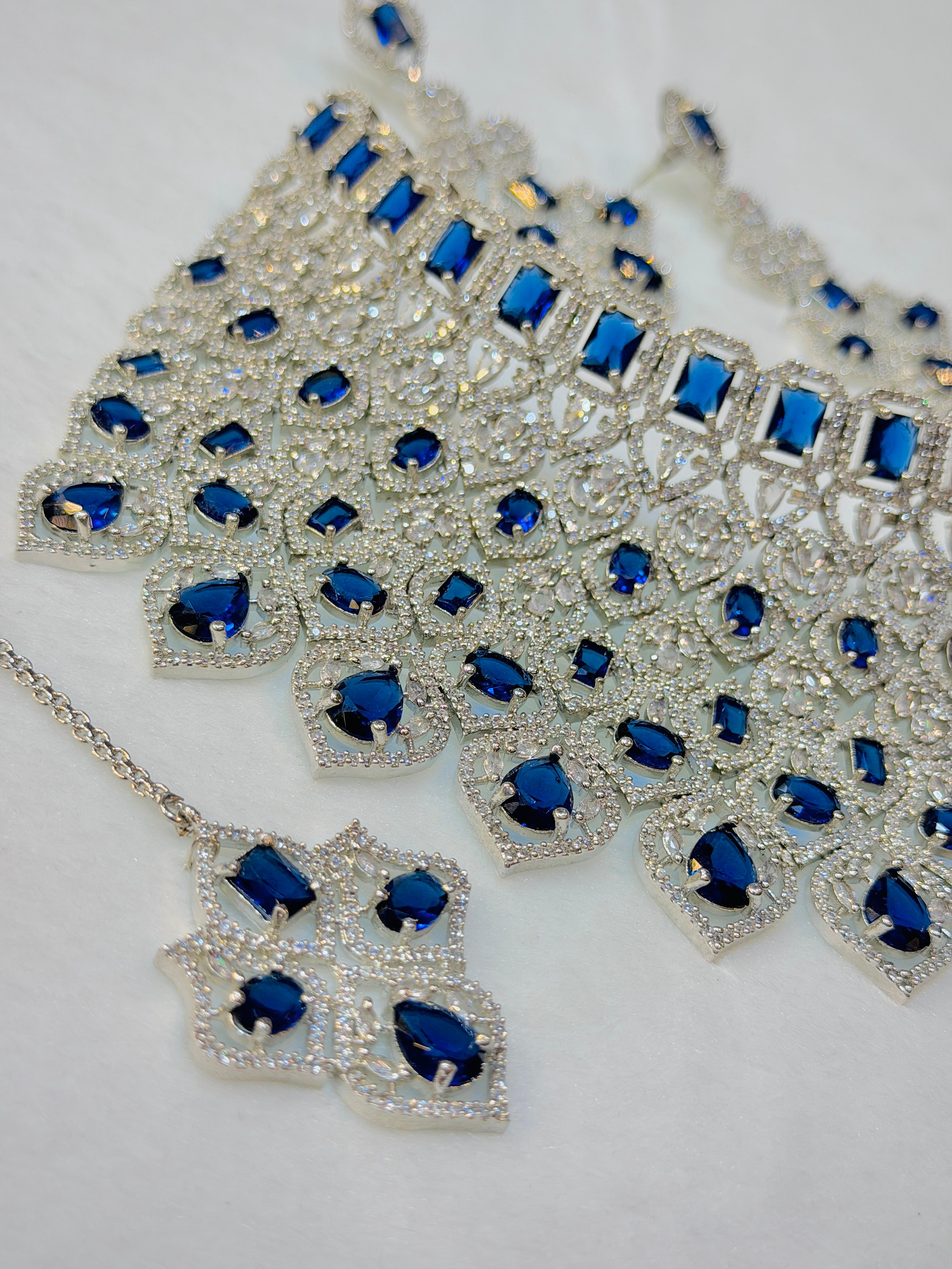 Navy Blue Colour One Carat Collar Set