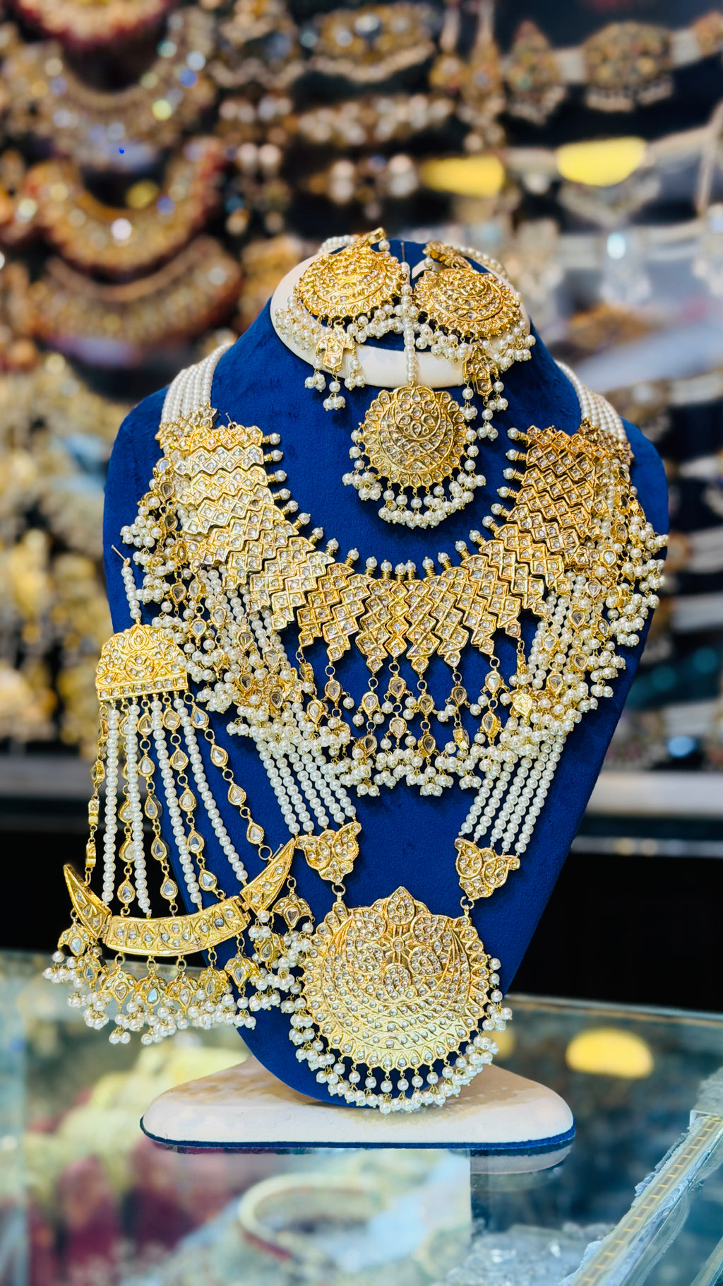 Kundan Bridal Set (Necklace, Mala, Earrings, Tika & Jhumar)