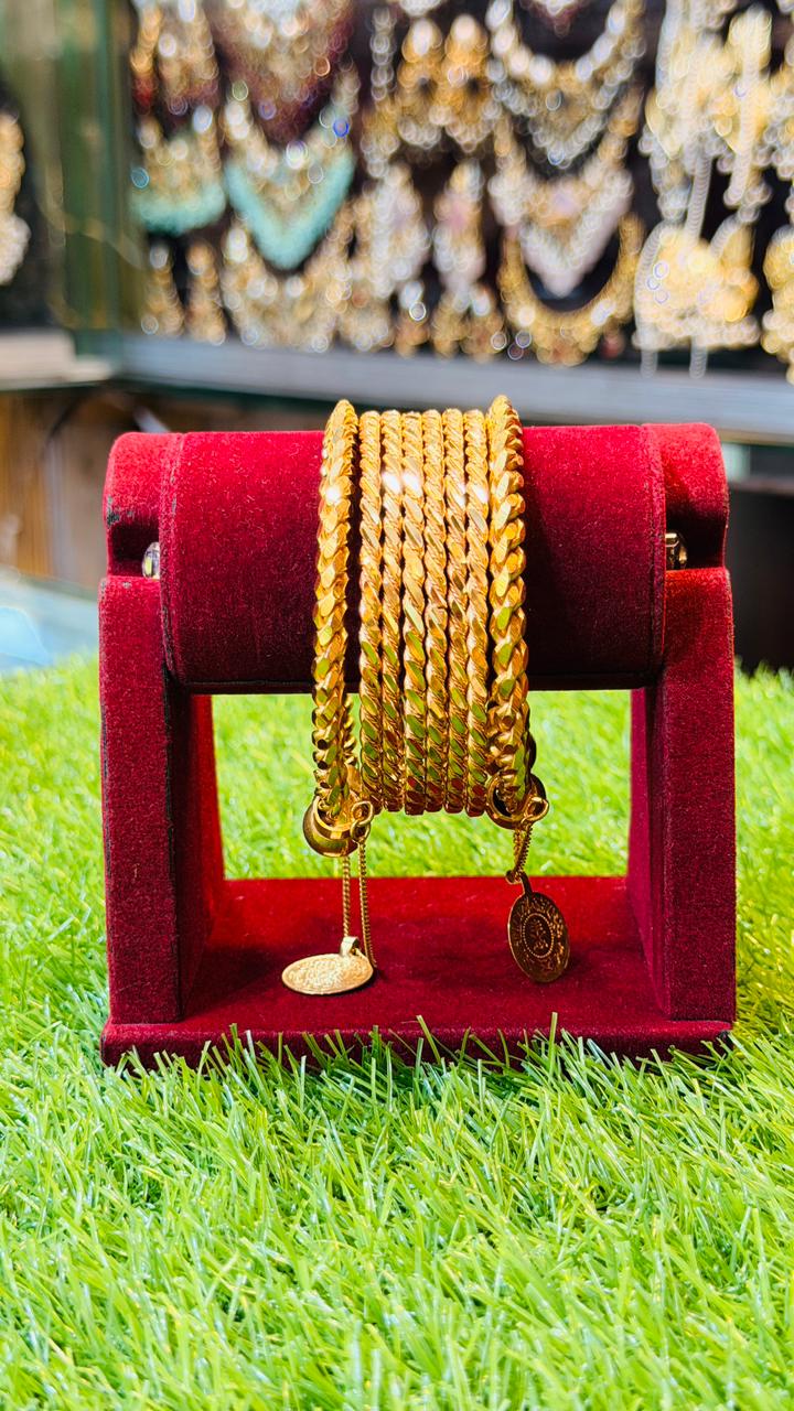 Gold Plated 6 Bangles and Karha Set