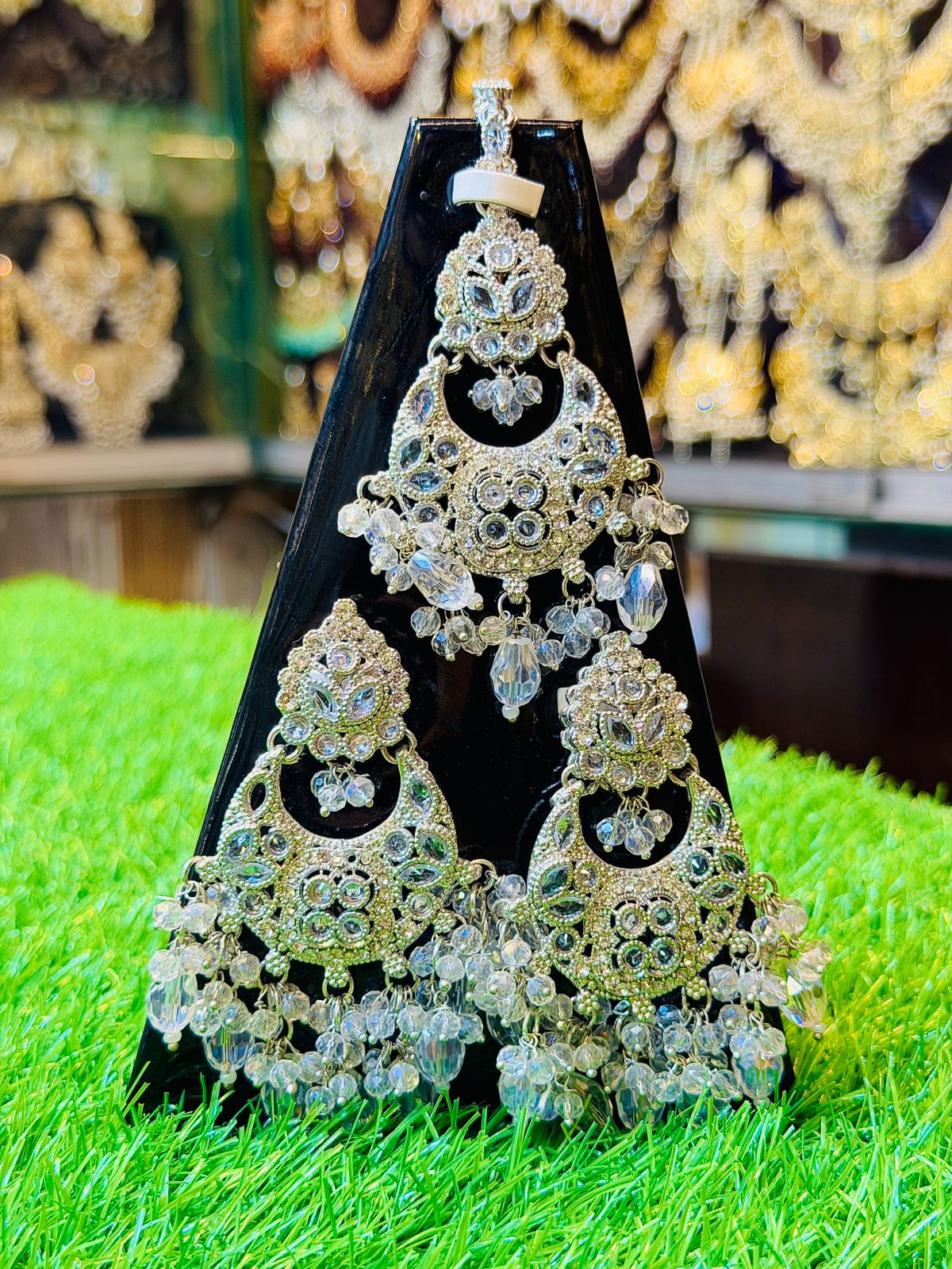 White Colour Earrings and Tika Set