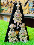 White & Pink Colour Earrings and Tika Set