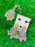 White & Pink Colour Earrings and Tika Set