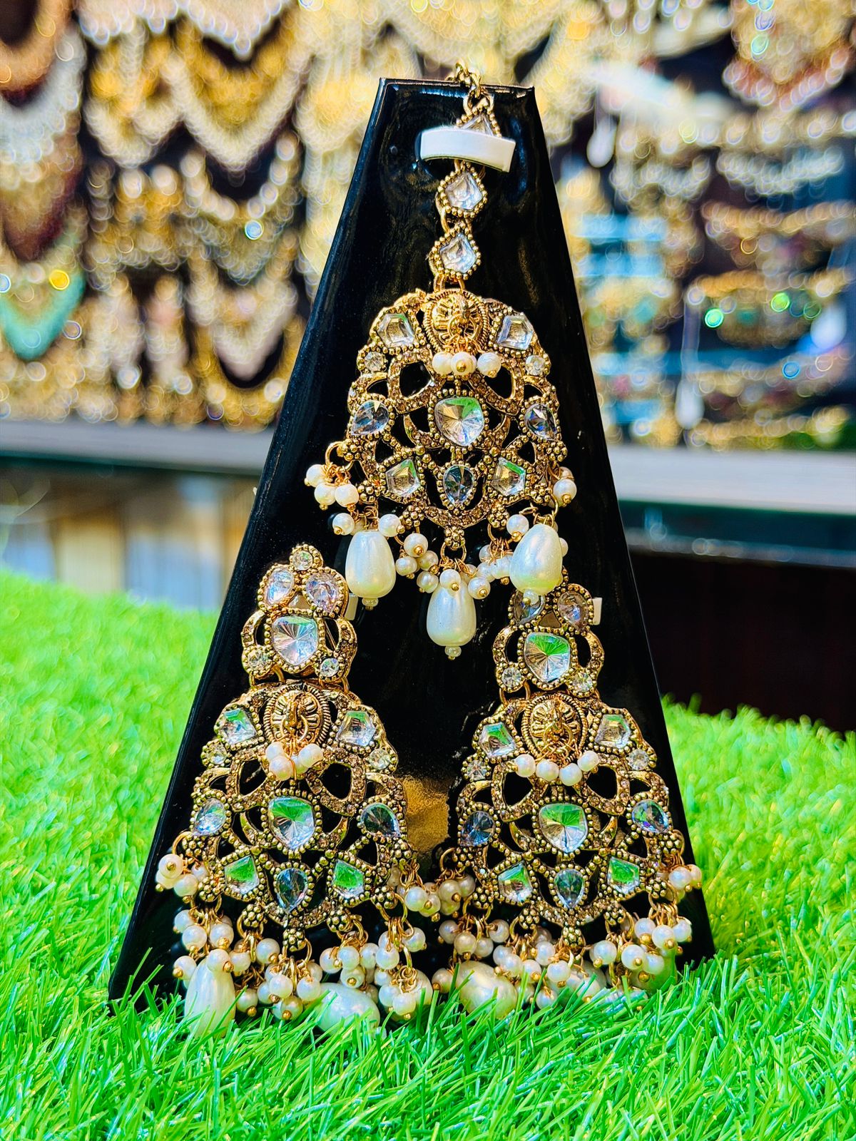 White Earrings and Tika Set
