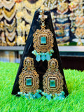 Mint Colour Earrings and Tika Set