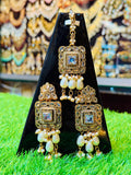 Golden & White Earrings and Tika Set