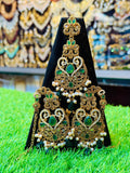 Golden & Green Colour Earrings and Tika Set