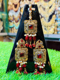 Red Colour Earrings and Tika Set