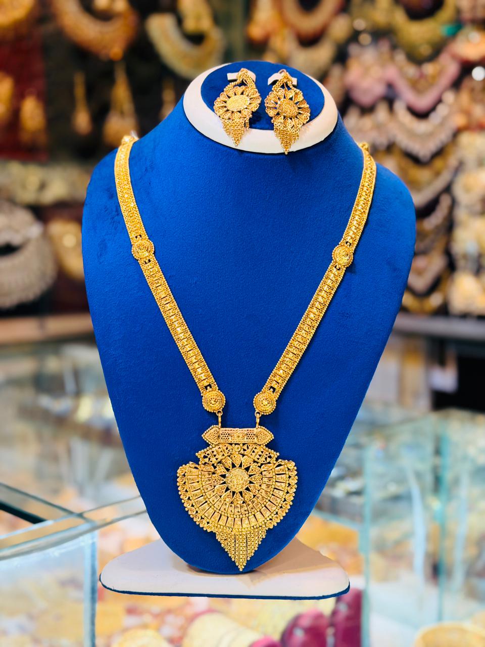 Gold Plated Mala Set With Earrings