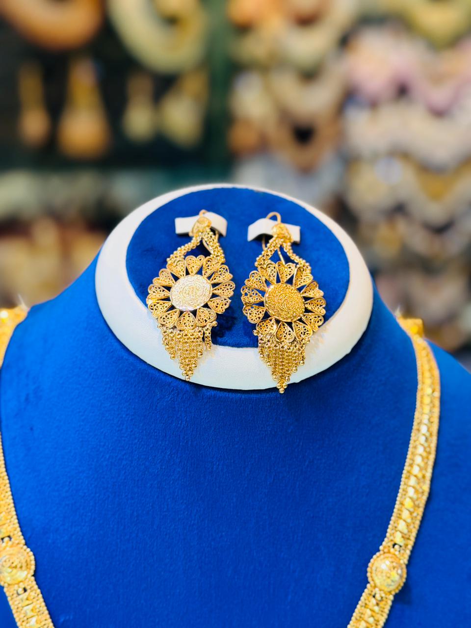 Gold Plated Mala Set With Earrings