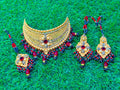 Gold Plated Madrasi Design Collar Set with Earrings & Tika