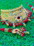 Gold Plated Madrasi Design Collar Set with Earrings