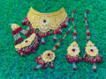Gold Plated Madrasi Design Collar Set with Earrings, Tika & Jhumar