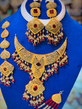 Gold Plated Madrasi Design Necklace Set with Earrings, Tika & Jhumar
