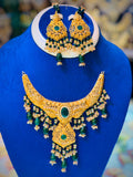 Gold Plated Madrasi Design Necklace Set with Earrings & Tika