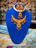 Gold Plated Madrasi Design Necklace Set with Earrings & Tika