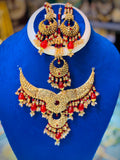 Gold Plated Madrasi Design Necklace Set with Earrings & Tika