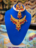 Gold Plated Madrasi Design Necklace  Set with Earrings & Tika