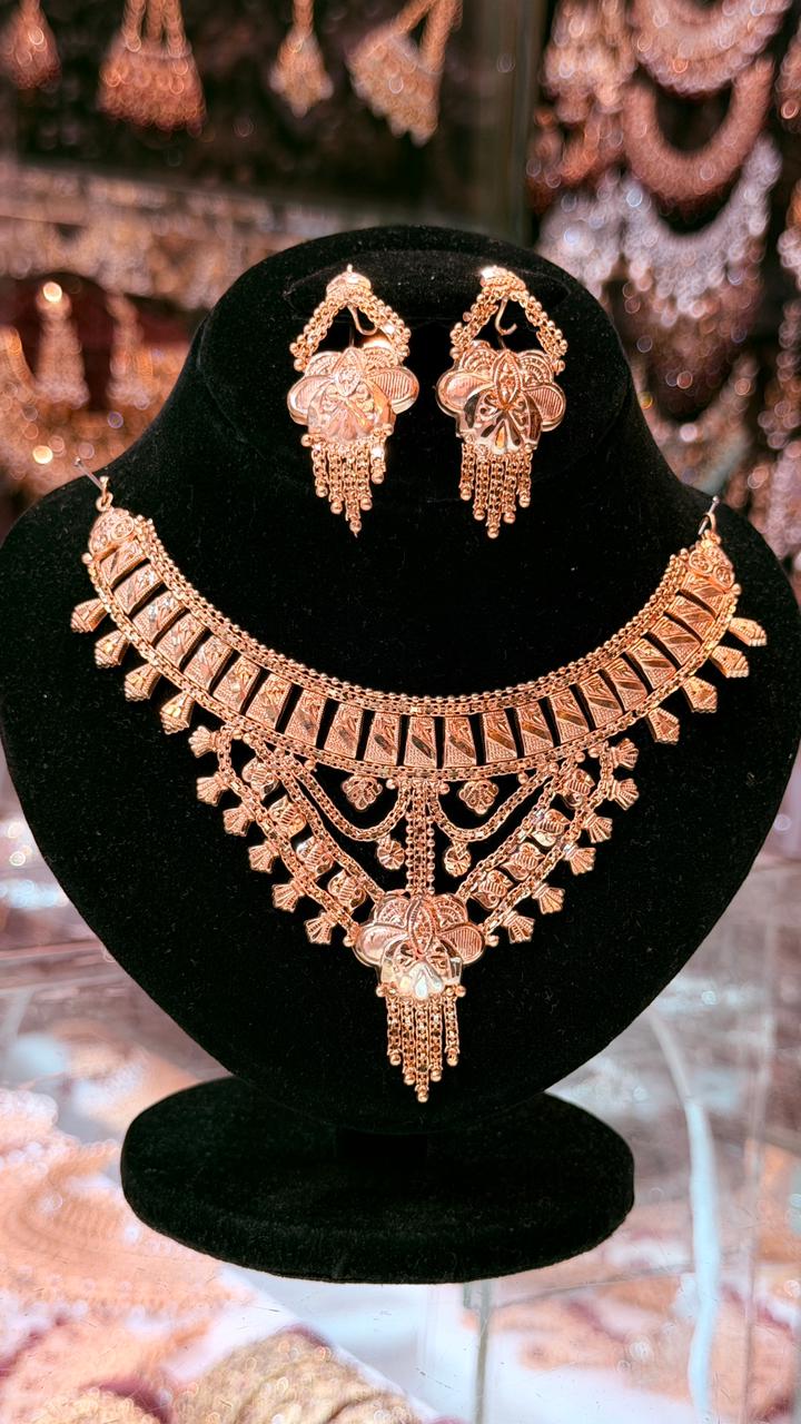 Gold Plated Necklace Set with Earrings