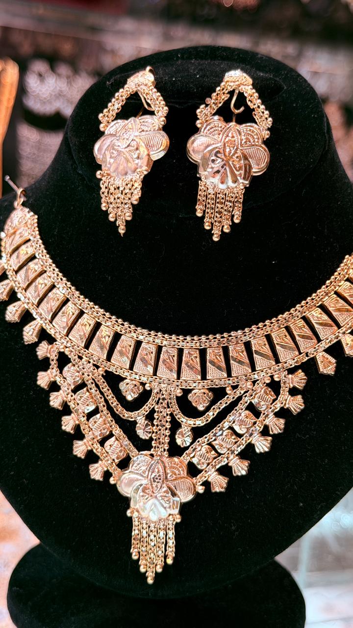 Gold Plated Necklace Set with Earrings