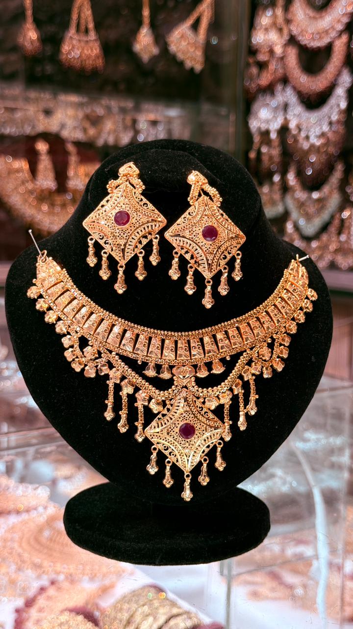 Gold Plated Necklace with Earrings