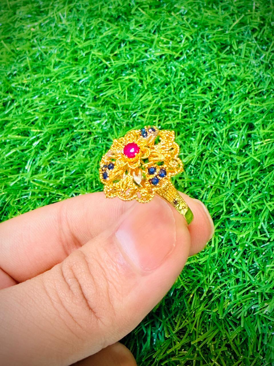 Gold plated ring with blue & pink stone