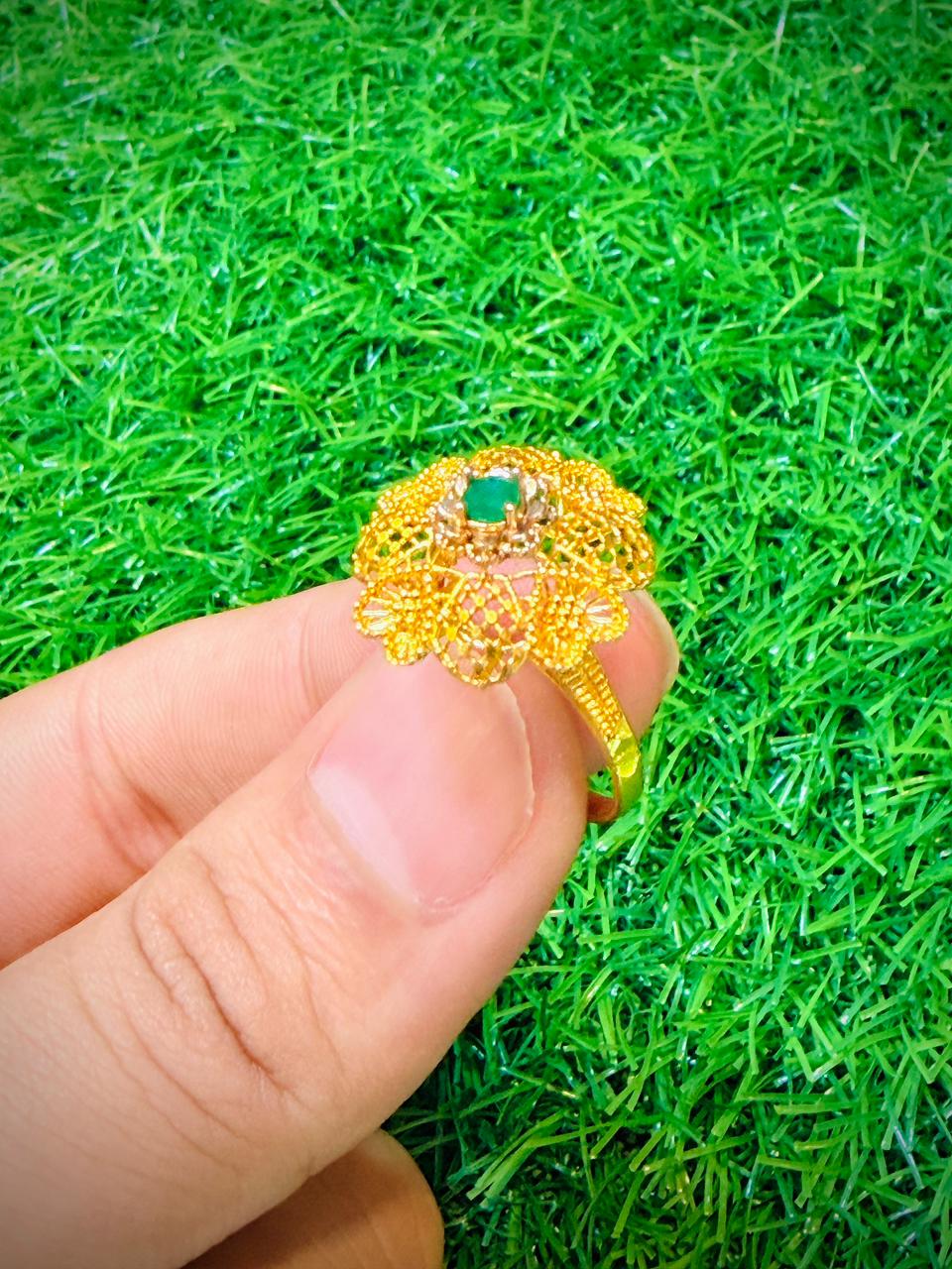 Gold Plated Ring with green stone