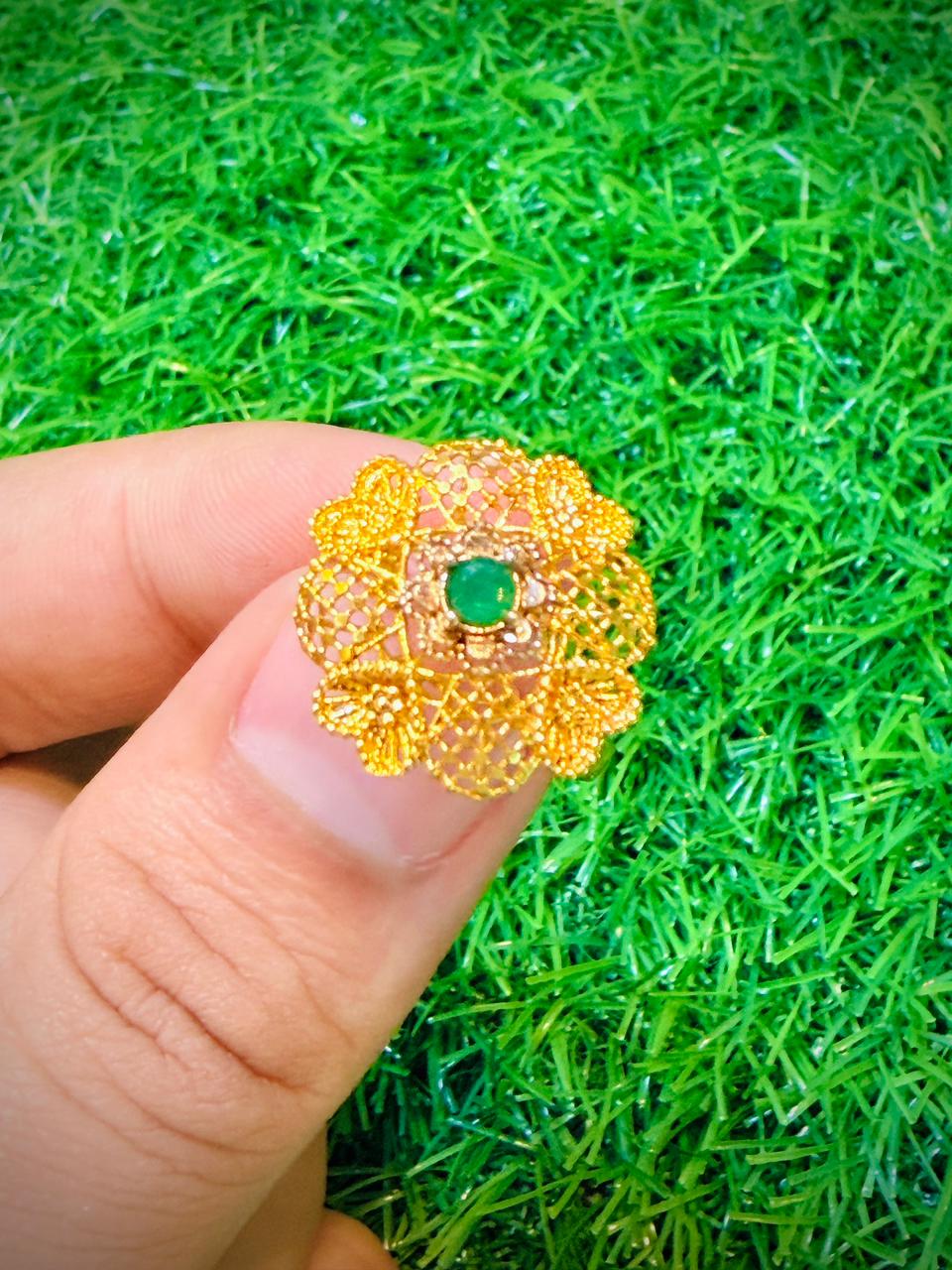 Gold Plated Ring with green stone