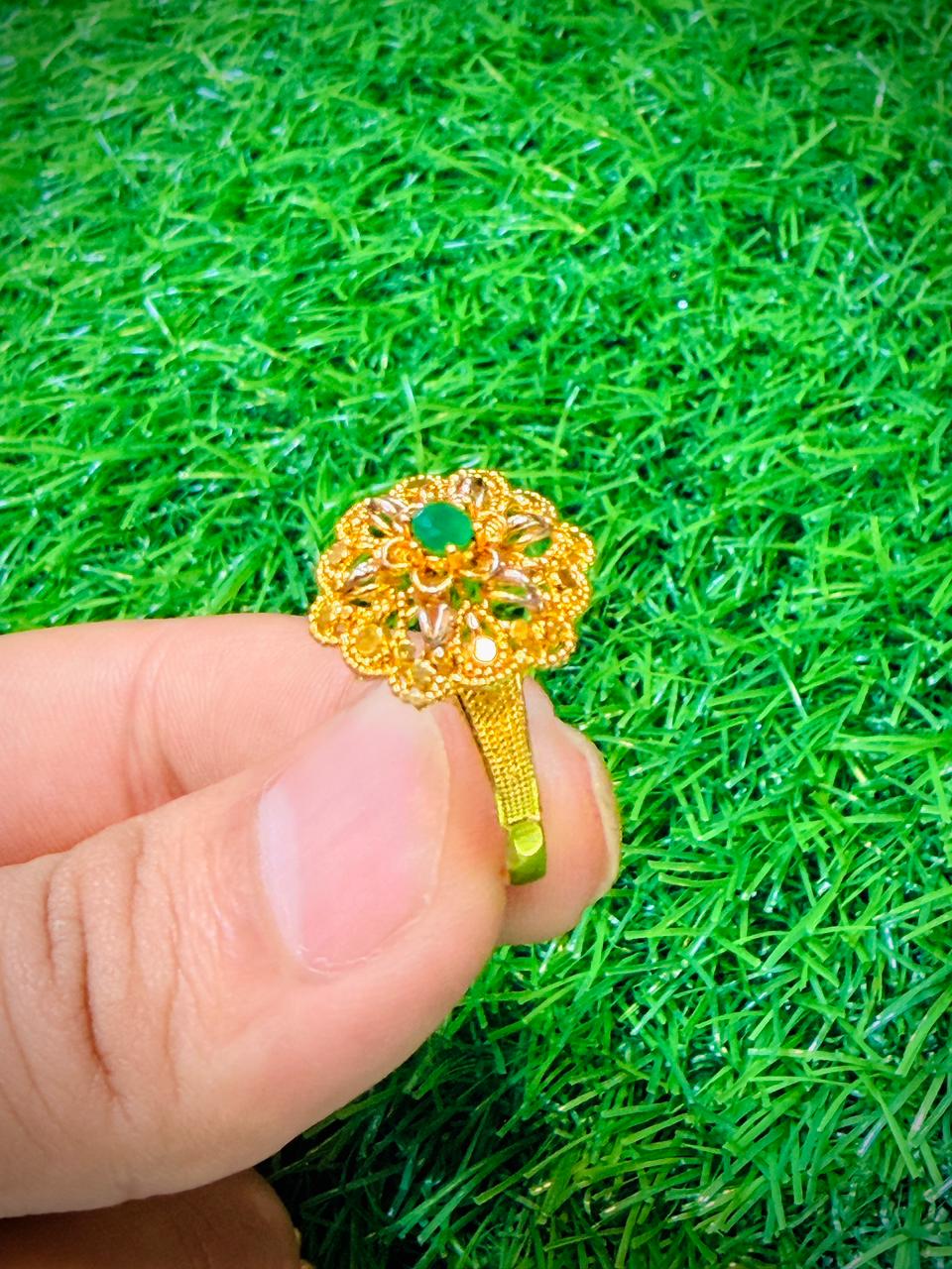Gold Plated Ring with green stone