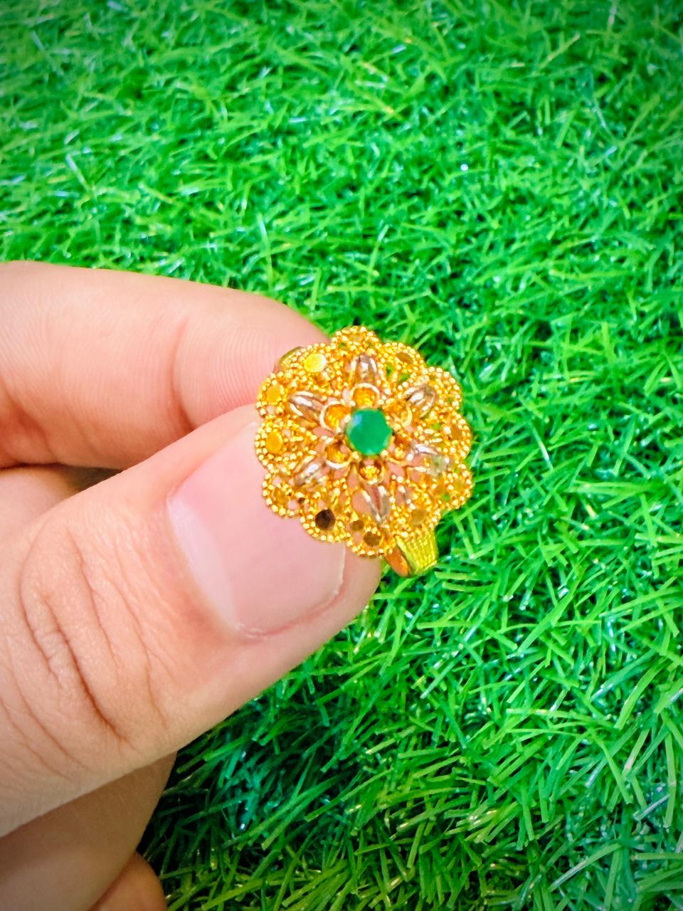 Gold Plated Ring with green stone