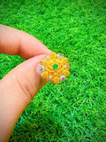 Gold Plated Ring with green, feroza & pink stone