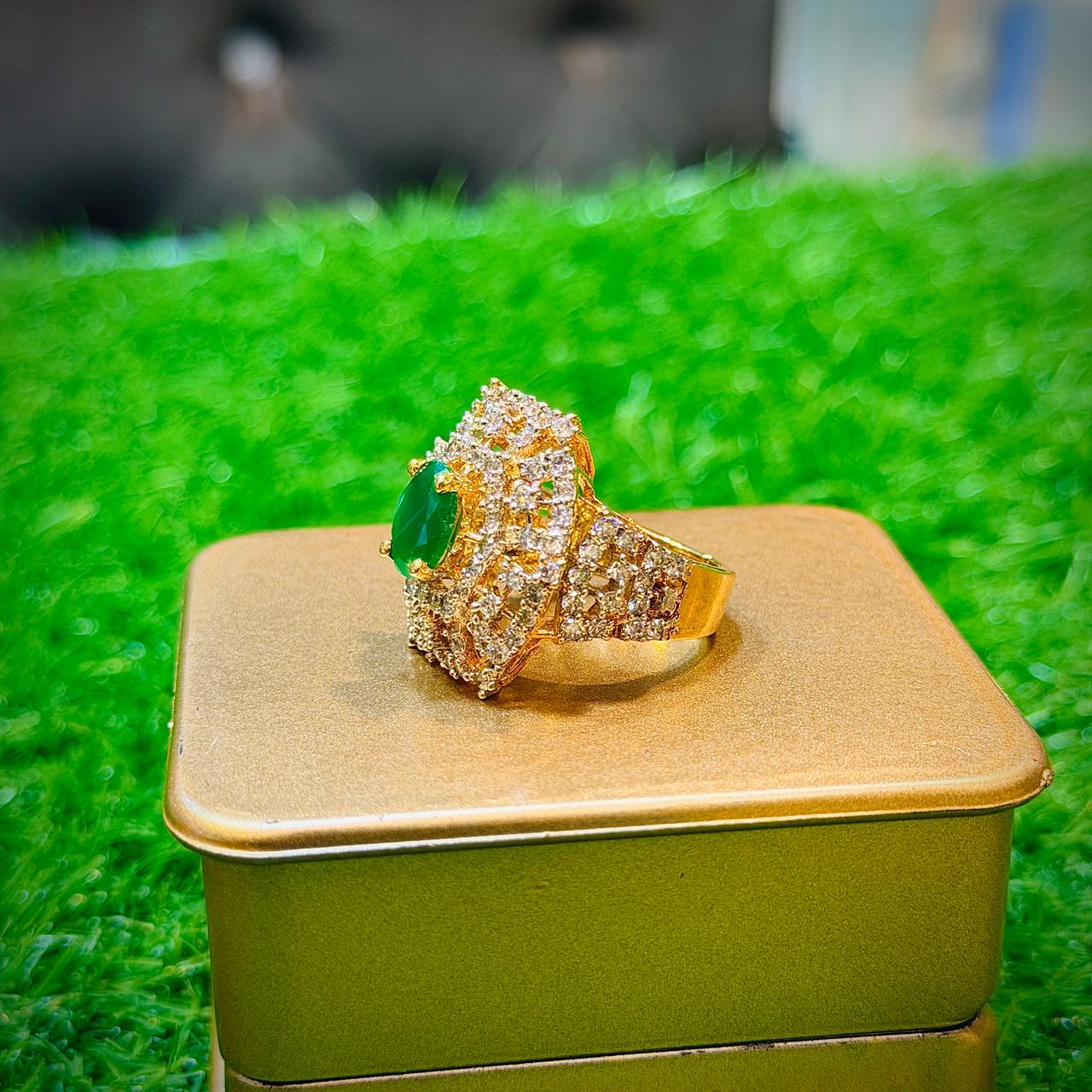 Gold Plated Ring with green stone