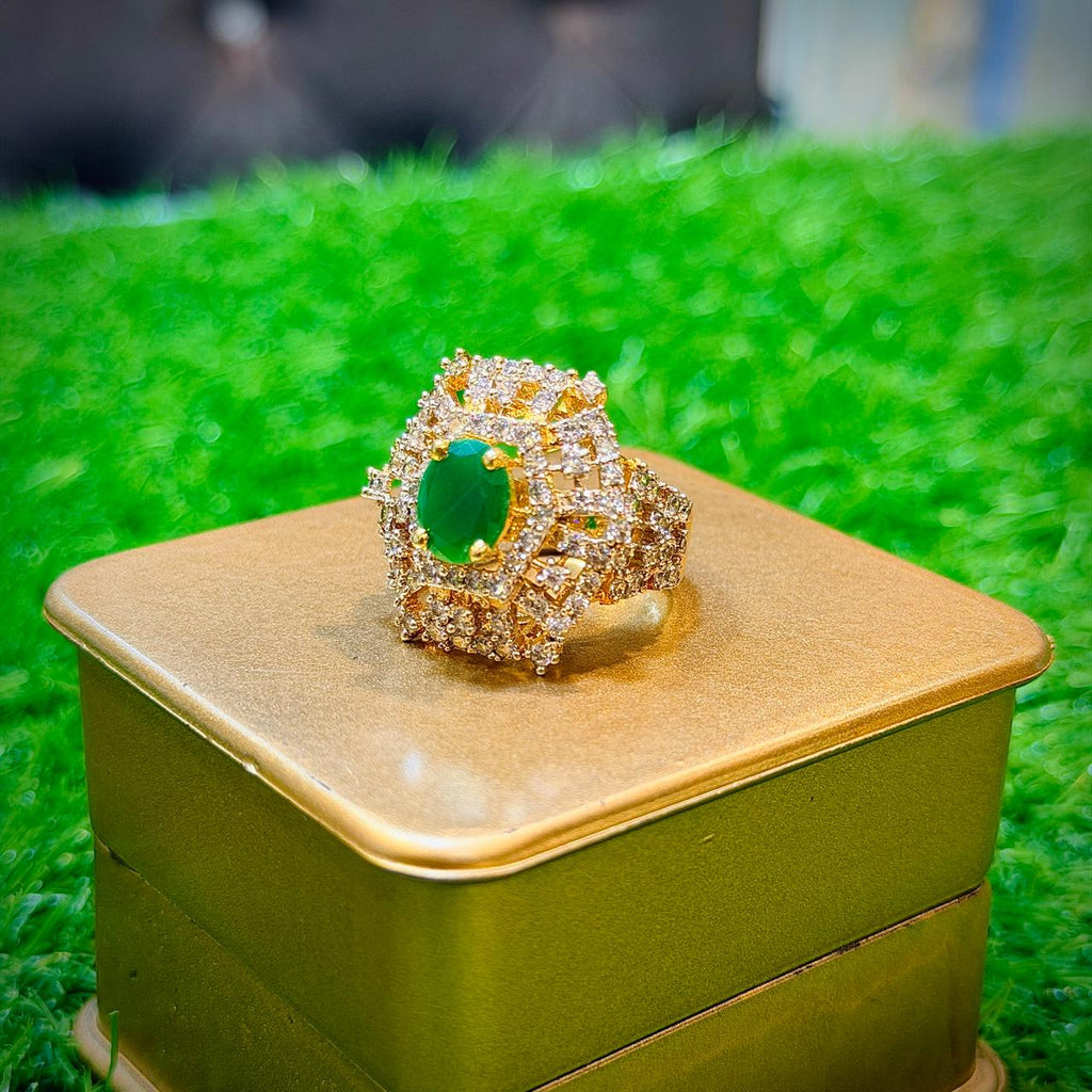 Gold Plated Ring with green stone