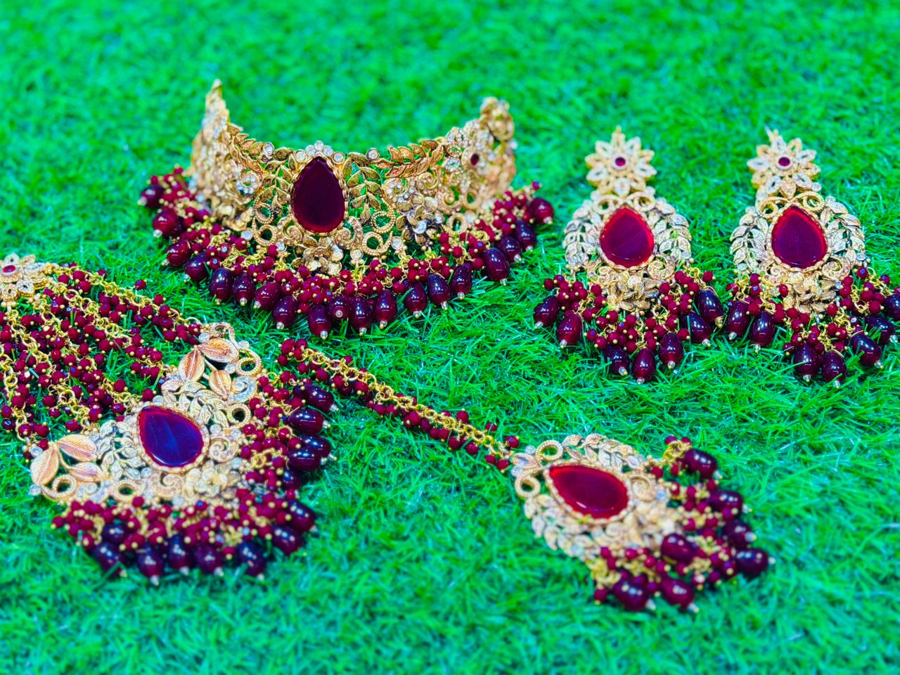 Kashees style red colour Collar Set
