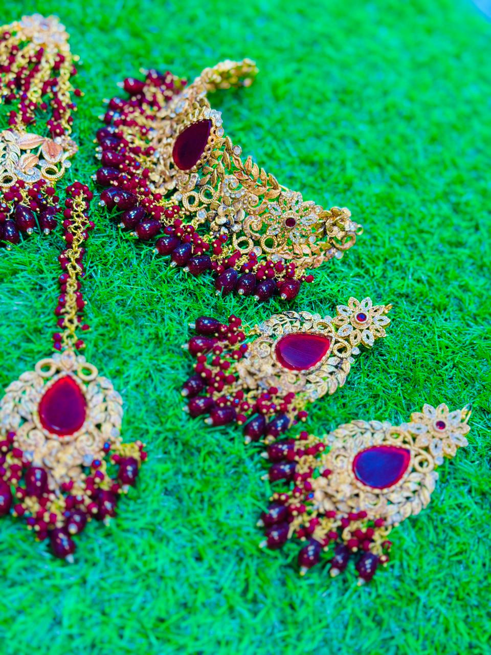 Kashees style red colour Collar Set