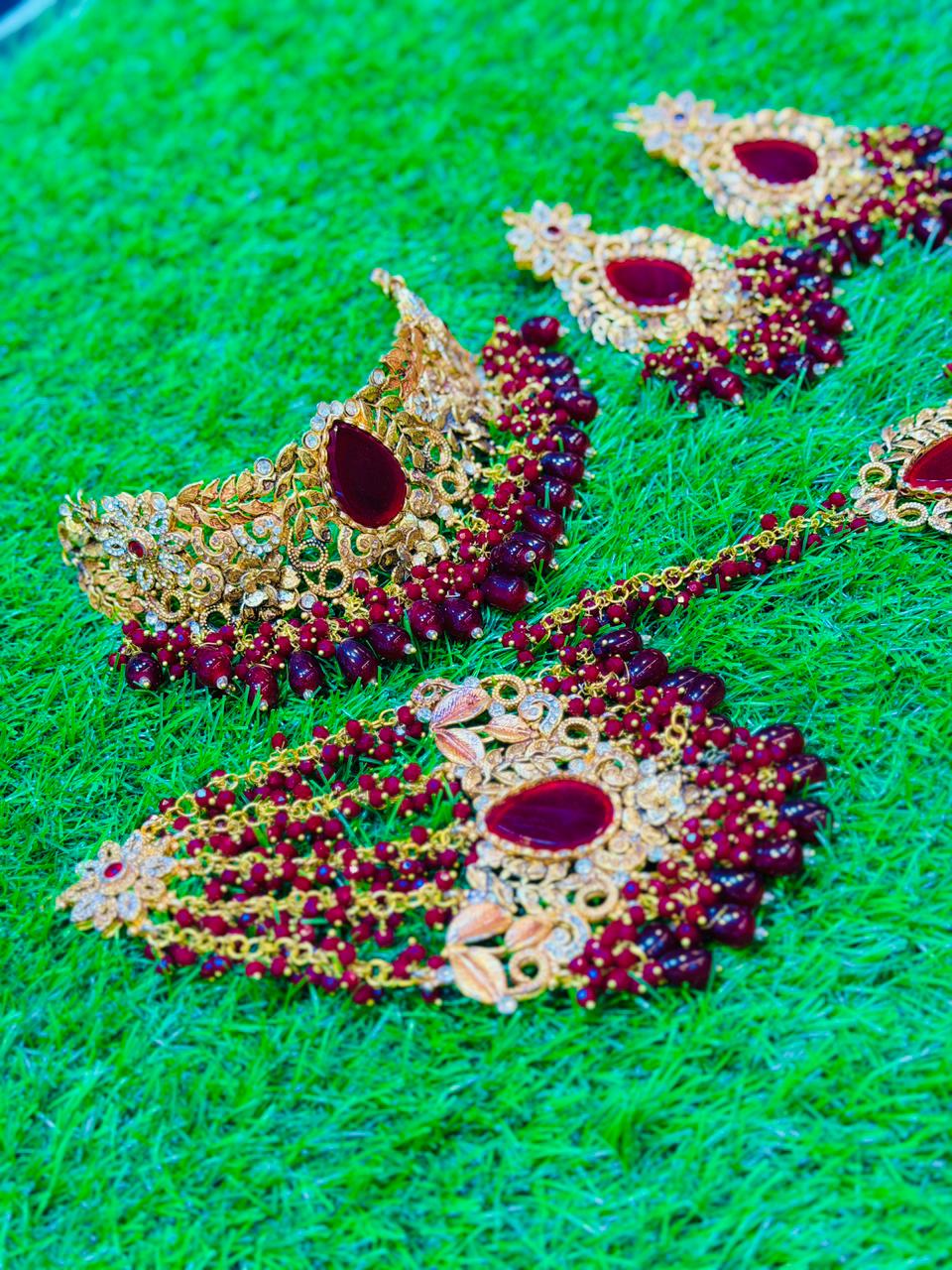 Kashees style red colour Collar Set