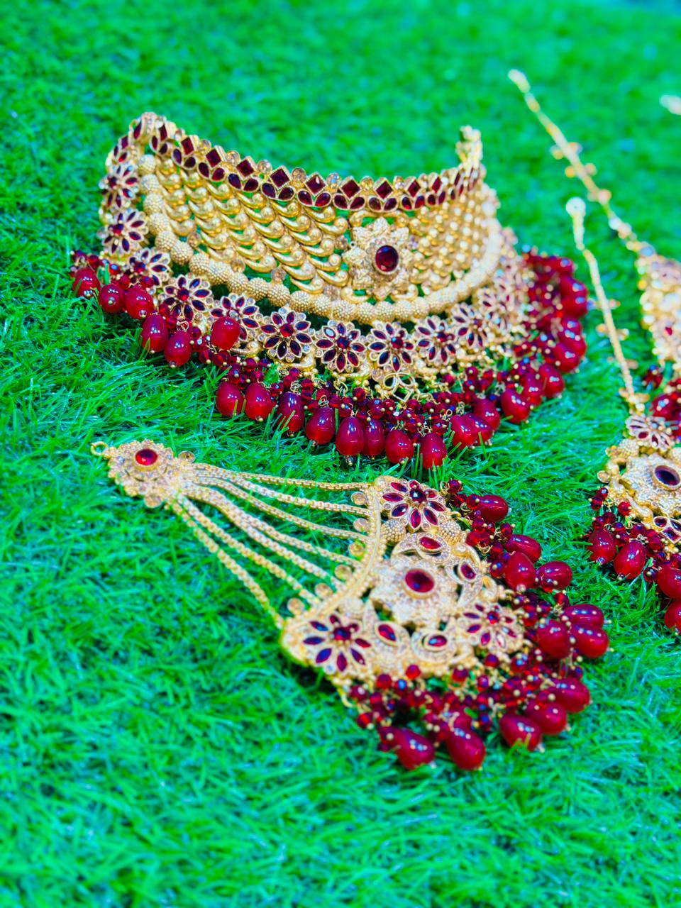 Kashees style red colour Collar Set