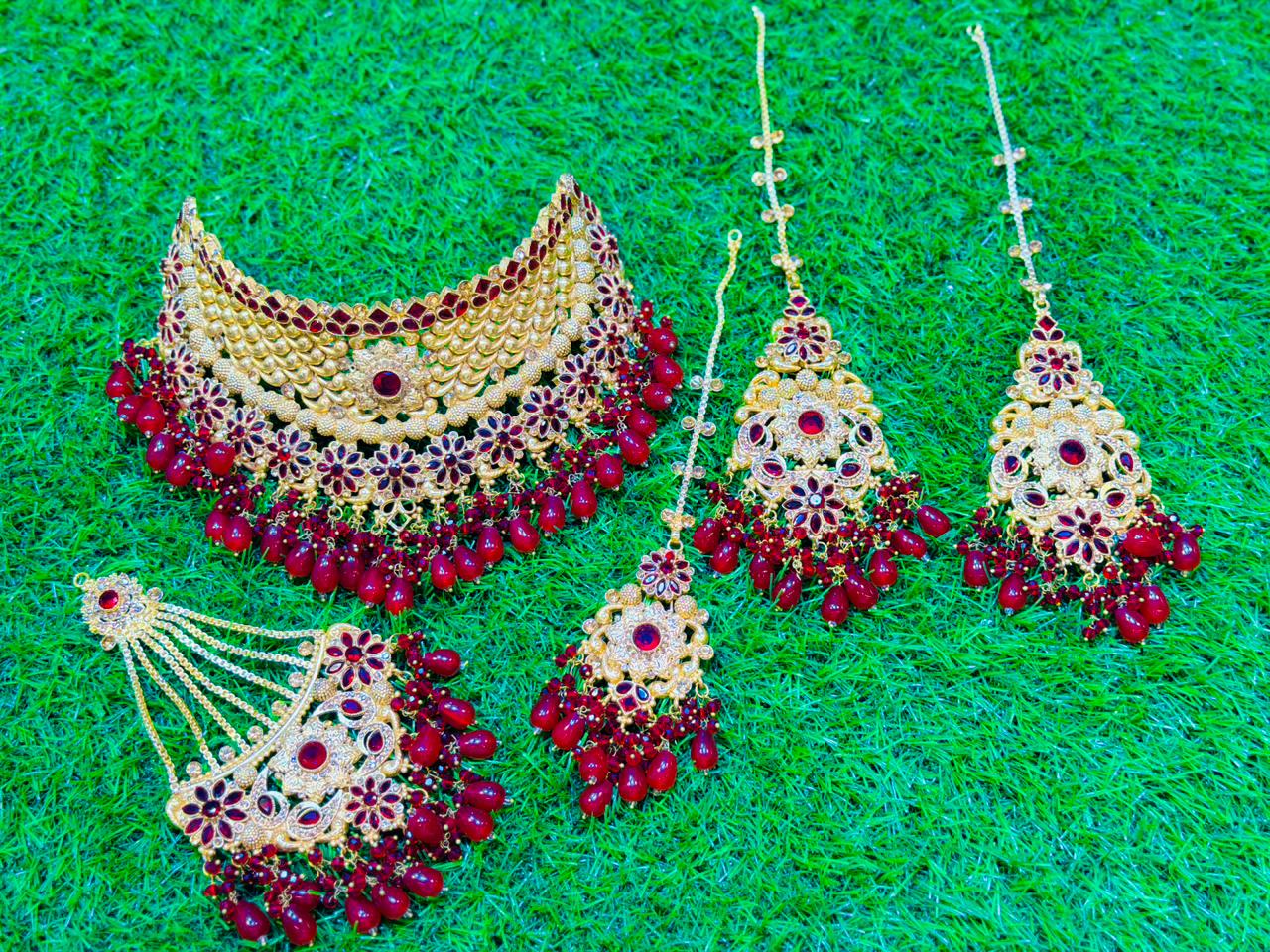 Kashees style red colour Collar Set